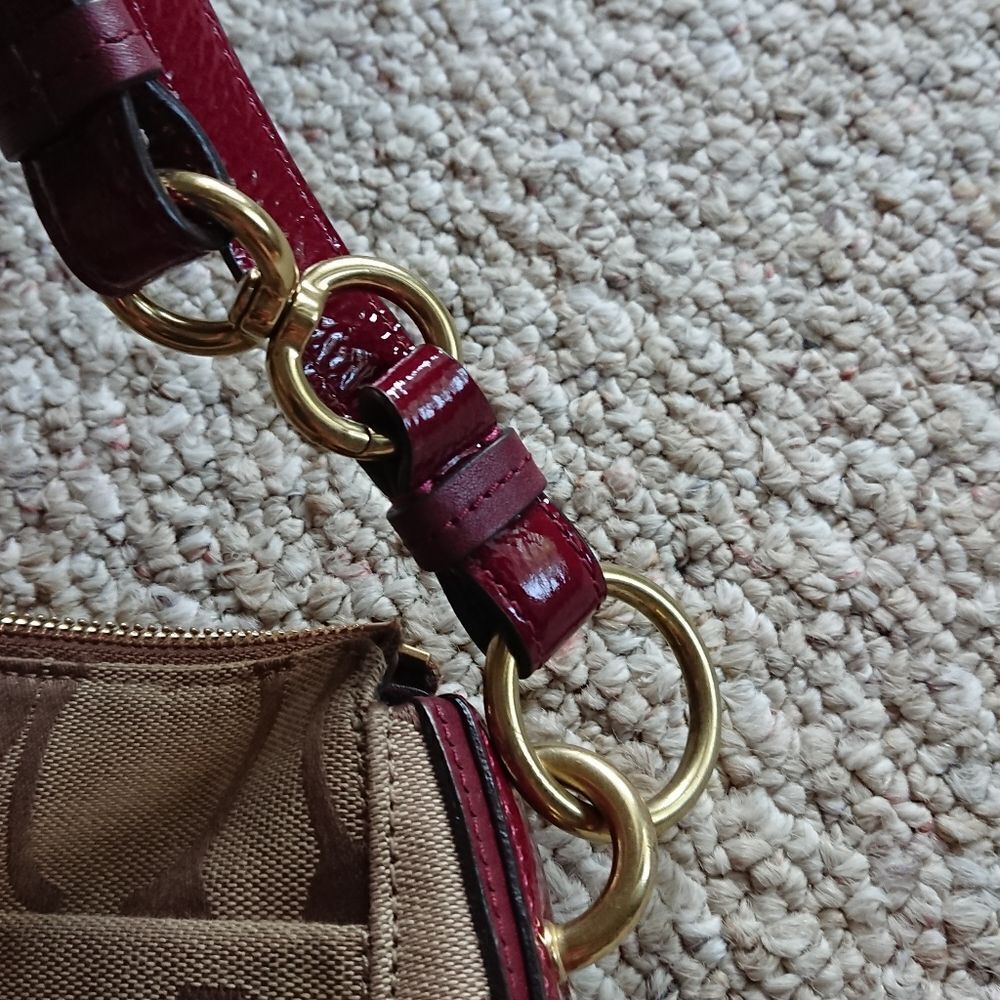 Coach Colette Signature Red/Brown Leather/Jacquard Zip Shoulder Bag - Picture 8 of 12